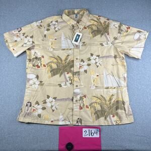 Kahala Shirt 2XL Yellow Hula Girl Tropical Button Up Short Sleeve Mens NEW NWT